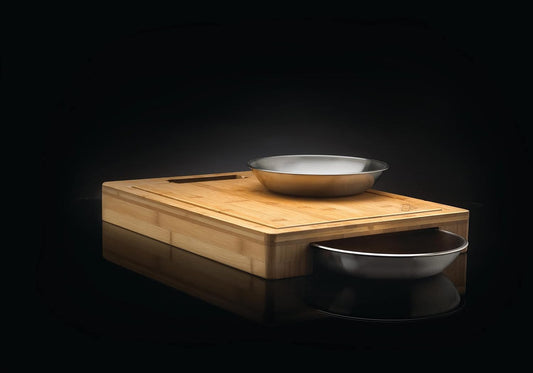 PRO Bamboo Cutting Board with Stainless Steel Bowls 70012 Naturally Cutting Board with Two Stainless Steel Bowls, Chopping and Carving Meat