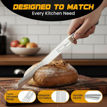 Serrated Bread Knife,9.6 Inch Razor Sharp Stainless Steel Blade with 5-Inch Handle, Best Bread Cutter for Slicing Sourdough, Bagels, Cakes & Homemade Artisan Bread