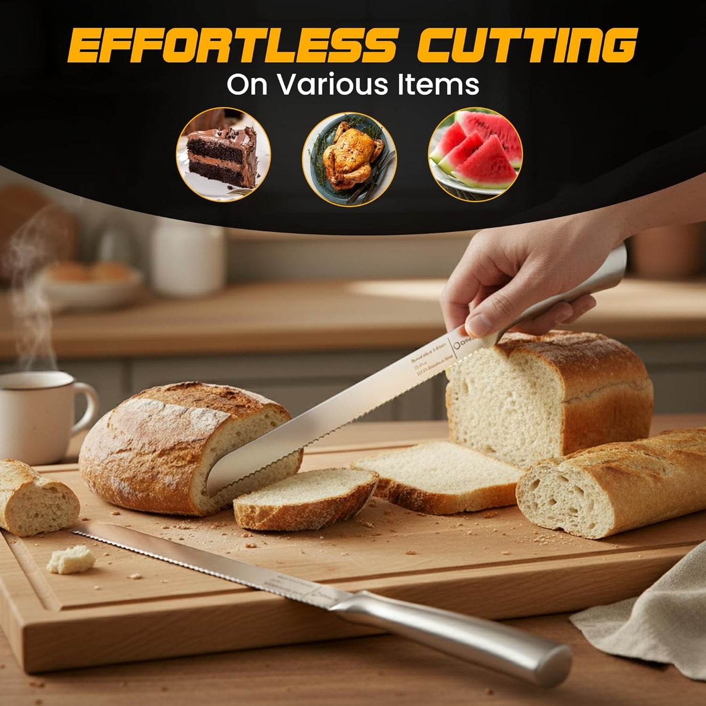 Serrated Bread Knife,9.6 Inch Razor Sharp Stainless Steel Blade with 5-Inch Handle, Best Bread Cutter for Slicing Sourdough, Bagels, Cakes & Homemade Artisan Bread