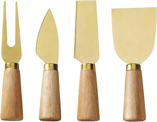 Stainless Steel Cheese Knife Set with wood Handle,Professional Cheese Slicer, Spreader & Fork for Charcuterie Boards, Cheese Platters, Kitchen & Entertaining, Christmas Gift for Women & Men (4)