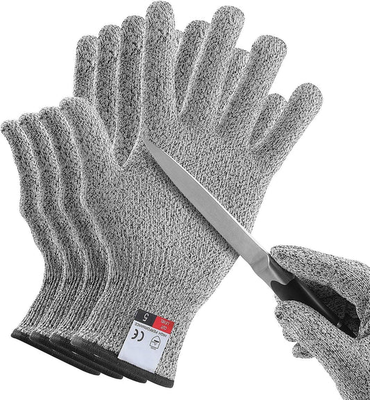 4 PCS (M+L) Cut Resistant Gloves Level 5 Protection for Kitchen, Upgrade Safety Anti Cutting Gloves for Meat Cutting, Wood Carving, Mandolin Slicing and More(Large+Medium)