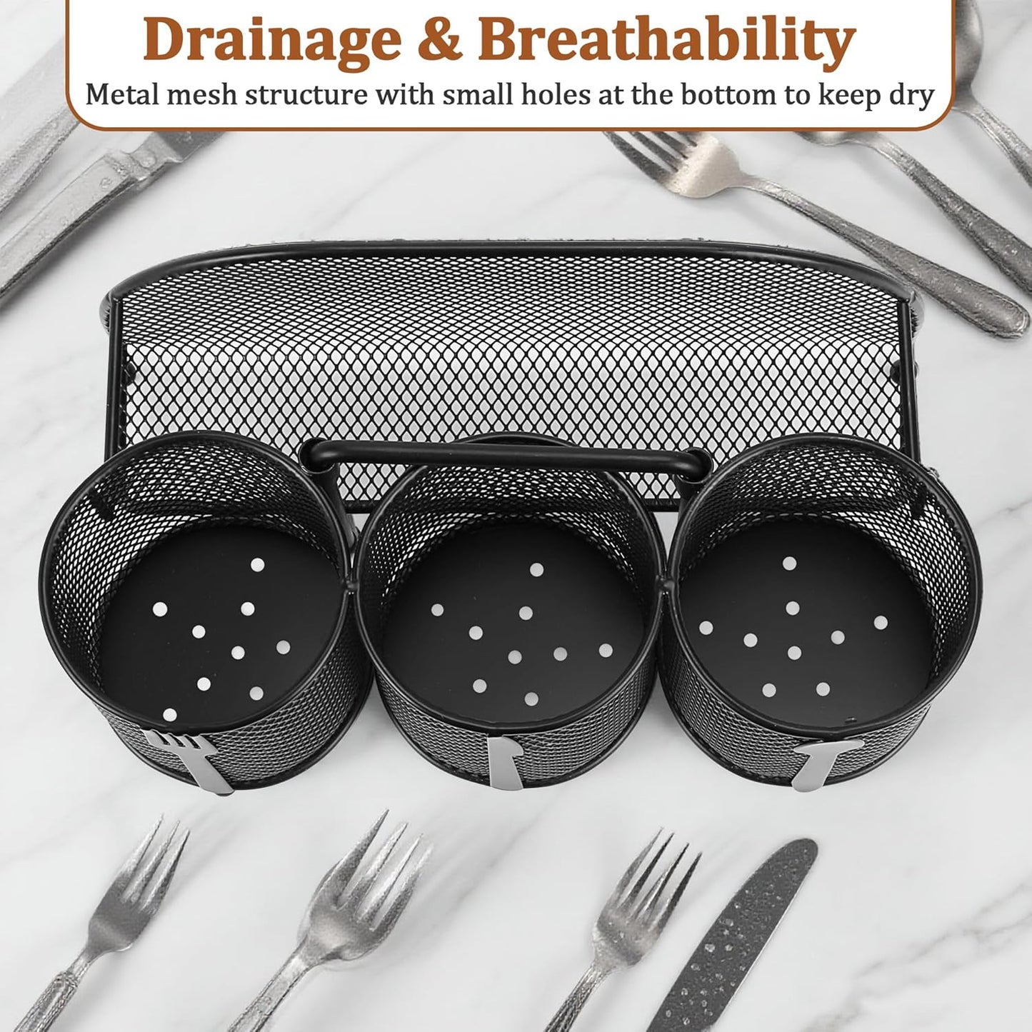 Paper Plate and Silverware Holder Caddy, 4 Compartments Metal Utensil Cutlery Caddy for Party, Spoon, Fork and Paper Plate Organizer with Handle for Countertop,Buffet, Picnic, Camping, Outdoor, BBQ