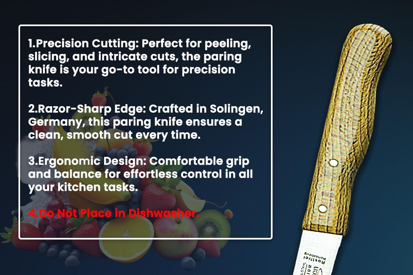 Solingen Bird Beak Knife Germany Paring Knife Set Wooden Handle Peeling Knife for Fruits and Vegetables Knife Straight & Curved Stainless Steel Sharp Blade, Not Dishwasher Safe