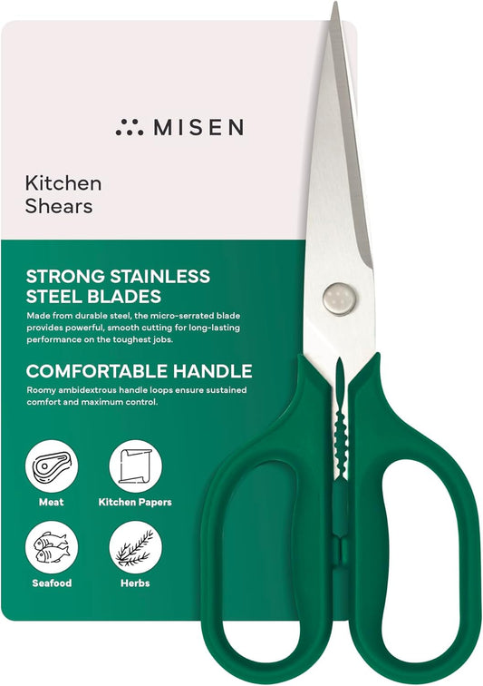 Heavy Duty Kitchen Shears - Comfortable Ambidextrous Scissors for Meat, Poultry, Herbs & More - Easy to Clean - German Stainless Steel - Large | Green