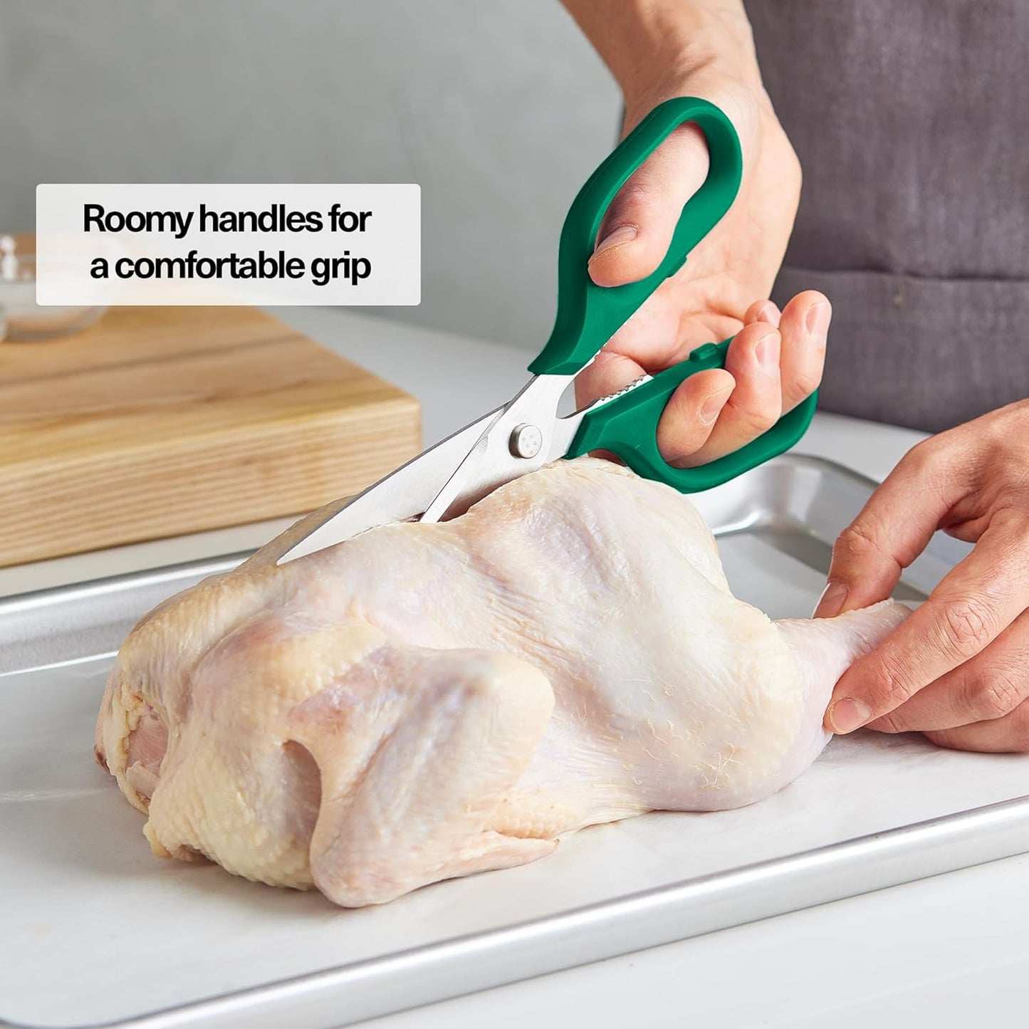 Heavy Duty Kitchen Shears - Comfortable Ambidextrous Scissors for Meat, Poultry, Herbs & More - Easy to Clean - German Stainless Steel - Large | Green