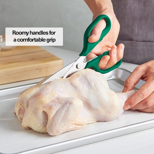 Heavy Duty Kitchen Shears - Comfortable Ambidextrous Scissors for Meat, Poultry, Herbs & More - Easy to Clean - German Stainless Steel - Large | Green
