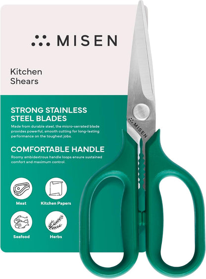 Heavy Duty Kitchen Shears - Comfortable Ambidextrous Scissors for Meat, Poultry, Herbs & More - Easy to Clean - German Stainless Steel - Large | Green