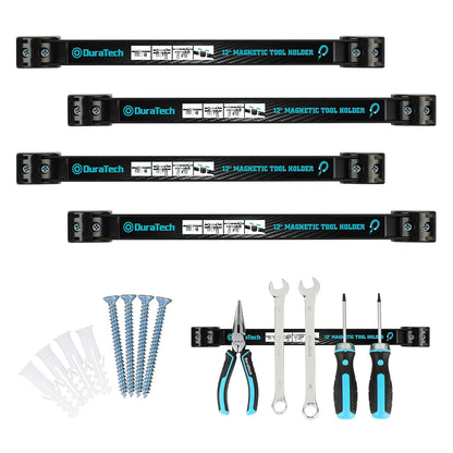 4 Pack 12" Magnetic Tool Holder Strip, Heavy Duty Tool Bar | Magnetic Space Saving Tool Organizer with Mounting Screws for Garage, Workshop, Kitchen