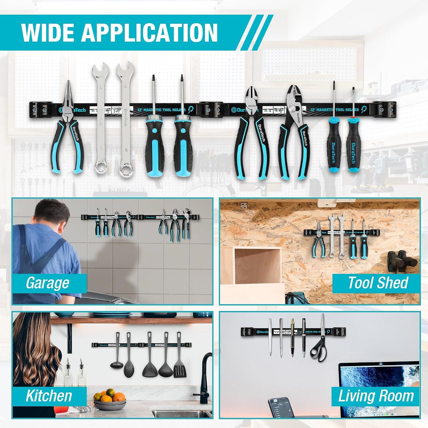 4 Pack 12" Magnetic Tool Holder Strip, Heavy Duty Tool Bar | Magnetic Space Saving Tool Organizer with Mounting Screws for Garage, Workshop, Kitchen
