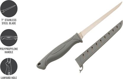 Smith's 7” Lawaia Flex Fillet Knife | 400 Series Stainless Steel Blade | Non-Slip Grip Handle | Protective Sheath | Curved Fillet Knife | Salmon, Tuna | Fishing & Hunting Knife