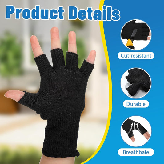 4 Pairs Fingerless Cut Resistant Gloves, High Safety Protection for Thin Skin, Kitchen, Gardening, Fishing & Outdoor Work