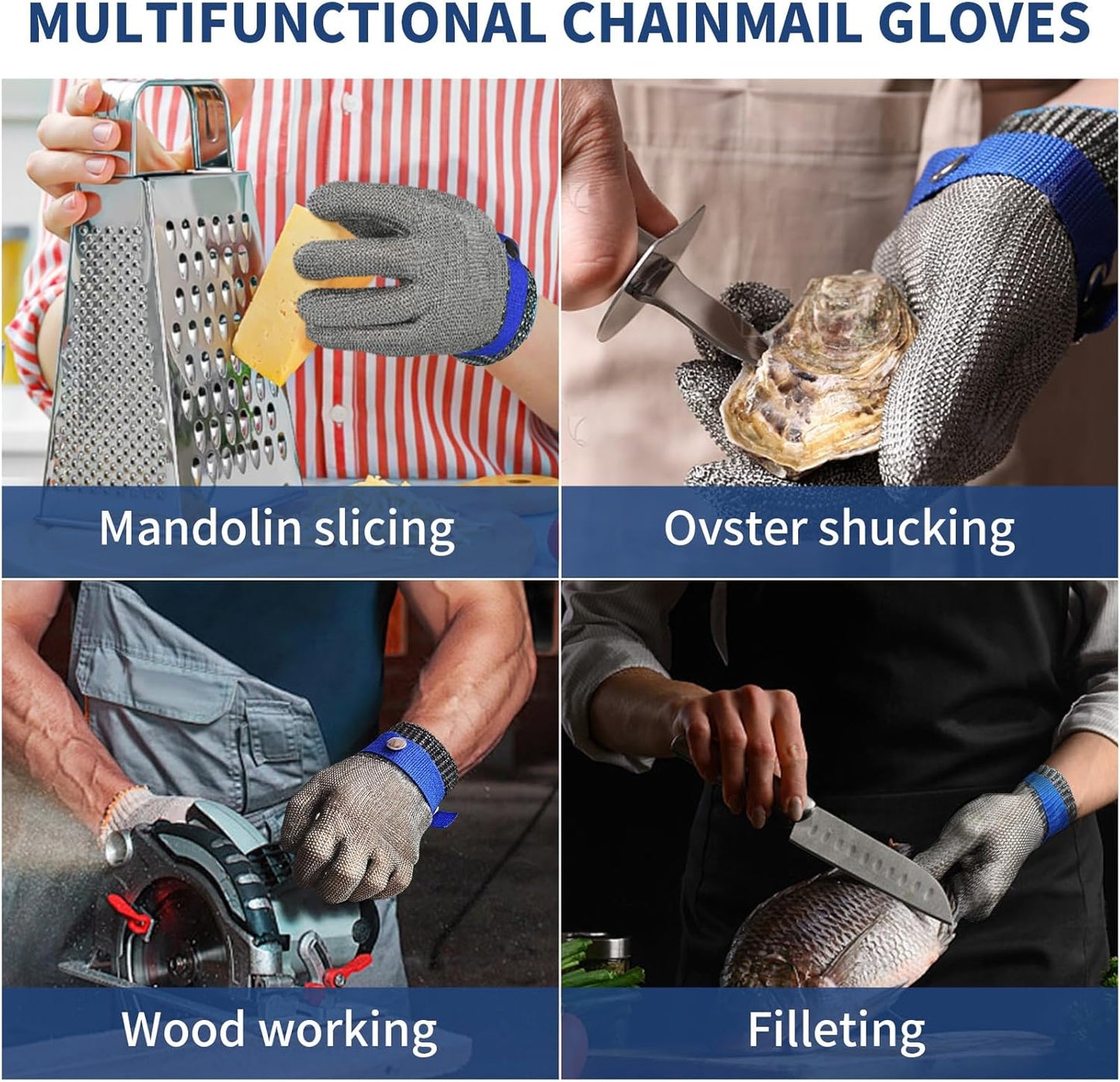 A9 Cut Resistant Gloves, Stainless Steel Metal Mesh Cut Glove for Oyster Shucking Butcher Mandolin Whittling Meat Fish Cutting Wood Carving Knife Proof XL