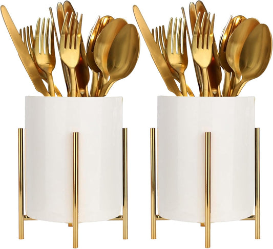 Utensil Organizer for kitchen, Knives and Forks with Shiny metal frame Tray for Farmhouse Kitchen Decor and Countertop(6 * 4.33inch)