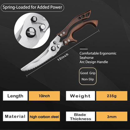 Heavy Duty Poultry Shears, Serrated Spring Loaded Kitchen Shear
