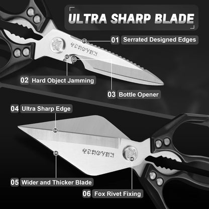 Heavy Duty Poultry Shears, Serrated Spring Loaded Kitchen Shear