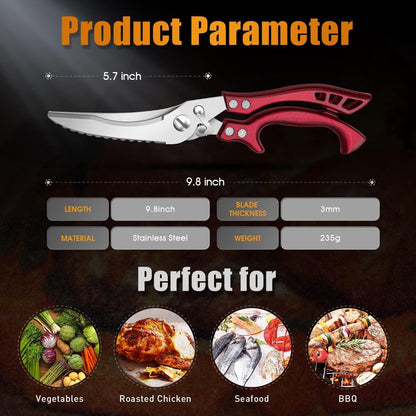 Heavy Duty Poultry Shears, Serrated Spring Loaded Kitchen Shear