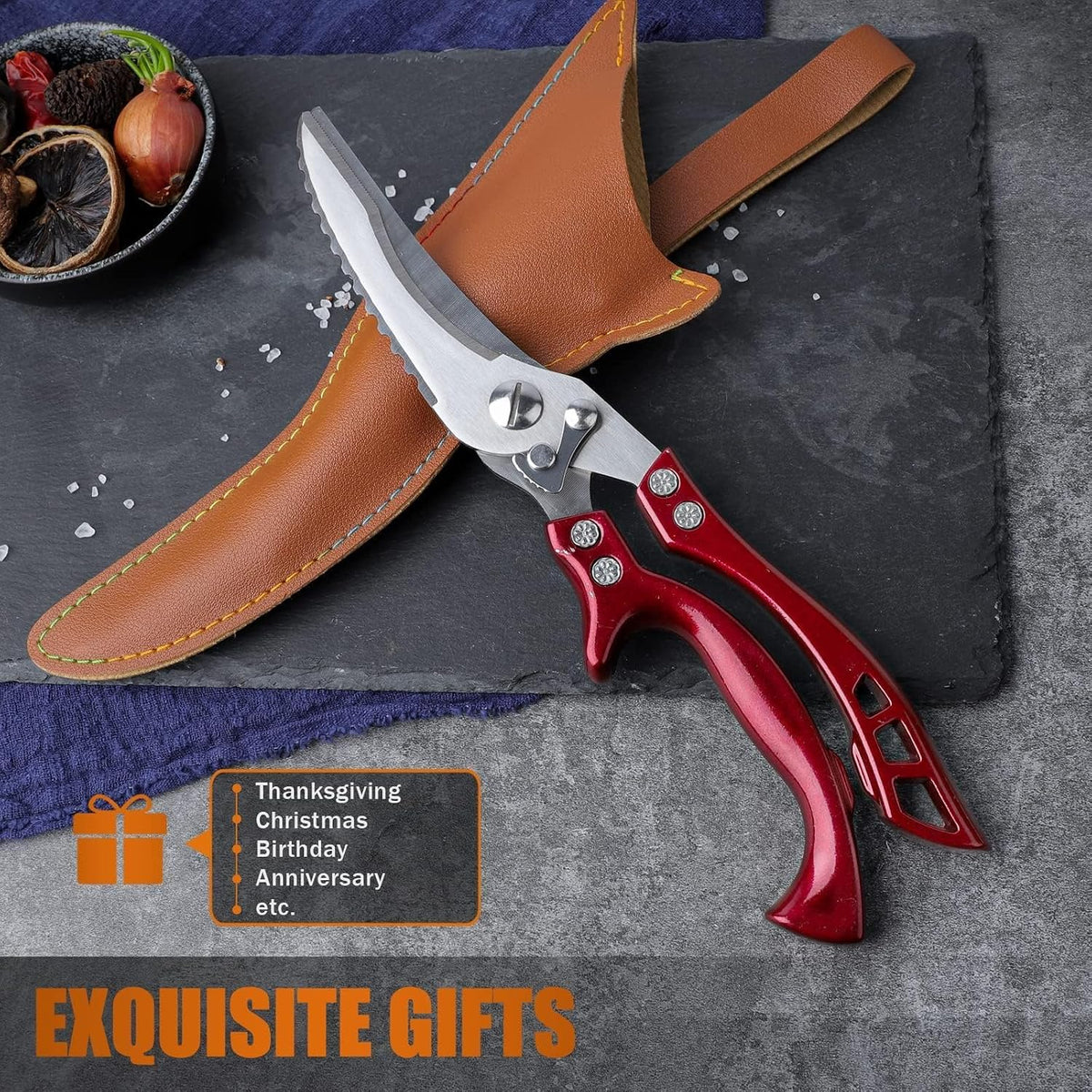 Heavy Duty Poultry Shears, Serrated Spring Loaded Kitchen Shear