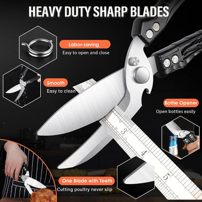 Heavy Duty Poultry Shears, Serrated Spring Loaded Kitchen Shear