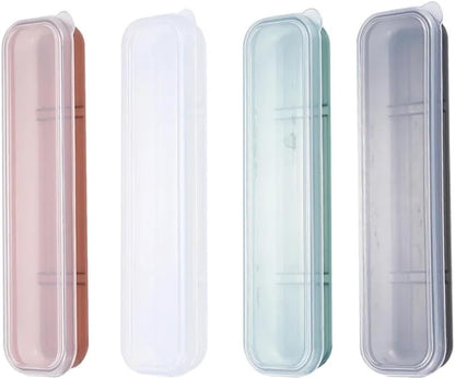 4 Pack Travel Utensil Holder Carrying Case with Slot Stand Storage Box Organizer for Outdoor Reusable Tableware Kit Portable Flatware Cutlery Set Camping Knife Fork Spoon Chopsticks Utensils