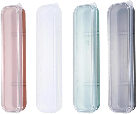 4 Pack Travel Utensil Holder Carrying Case with Slot Stand Storage Box Organizer for Outdoor Reusable Tableware Kit Portable Flatware Cutlery Set Camping Knife Fork Spoon Chopsticks Utensils