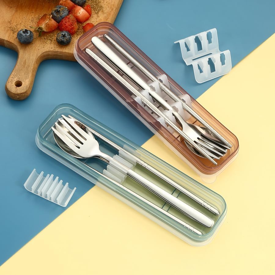 4 Pack Travel Utensil Holder Carrying Case with Slot Stand Storage Box Organizer for Outdoor Reusable Tableware Kit Portable Flatware Cutlery Set Camping Knife Fork Spoon Chopsticks Utensils