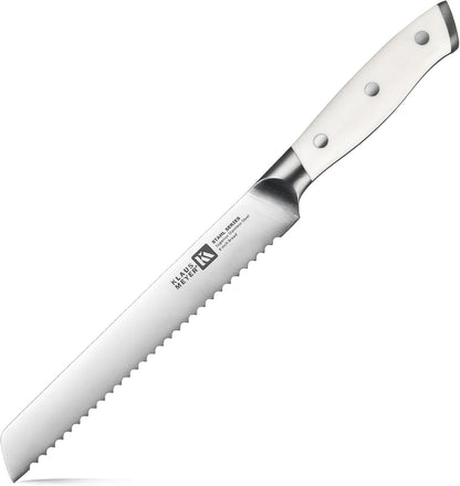 Stahl High Carbon Steel 8 Inch Serrated Bread Knife (White) | Premium German Steel, Full Tang, 15-17 Degree Bevel, Ultra-Sharp Serrated, Rust-Resistant, Ergonomic Handle