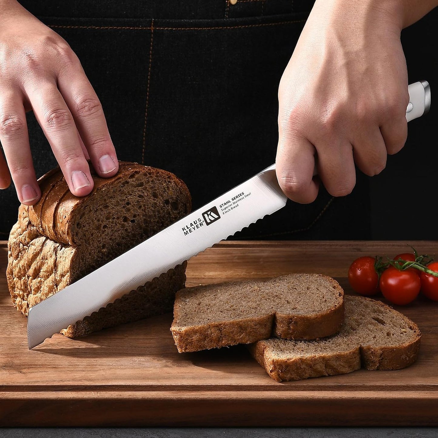Stahl High Carbon Steel 8 Inch Serrated Bread Knife (White) | Premium German Steel, Full Tang, 15-17 Degree Bevel, Ultra-Sharp Serrated, Rust-Resistant, Ergonomic Handle