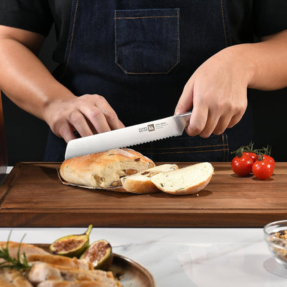 Stahl High Carbon Steel 8 Inch Serrated Bread Knife (White) | Premium German Steel, Full Tang, 15-17 Degree Bevel, Ultra-Sharp Serrated, Rust-Resistant, Ergonomic Handle