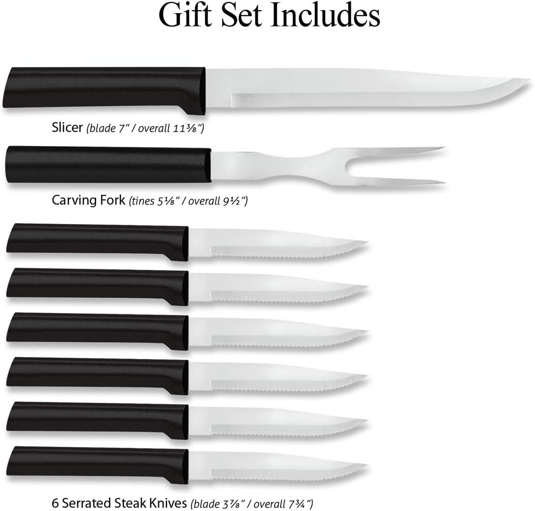 Meat Lover’s Gift Set (G27S), Black Handle | 8-Piece Knife Set , Stainless Steel Blade, Black Resin Handle