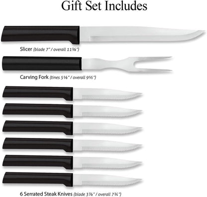 Meat Lover’s Gift Set (G27S), Black Handle | 8-Piece Knife Set , Stainless Steel Blade, Black Resin Handle