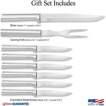 Meat Lover’s Gift Set (G27S), Black Handle | 8-Piece Knife Set , Stainless Steel Blade, Black Resin Handle