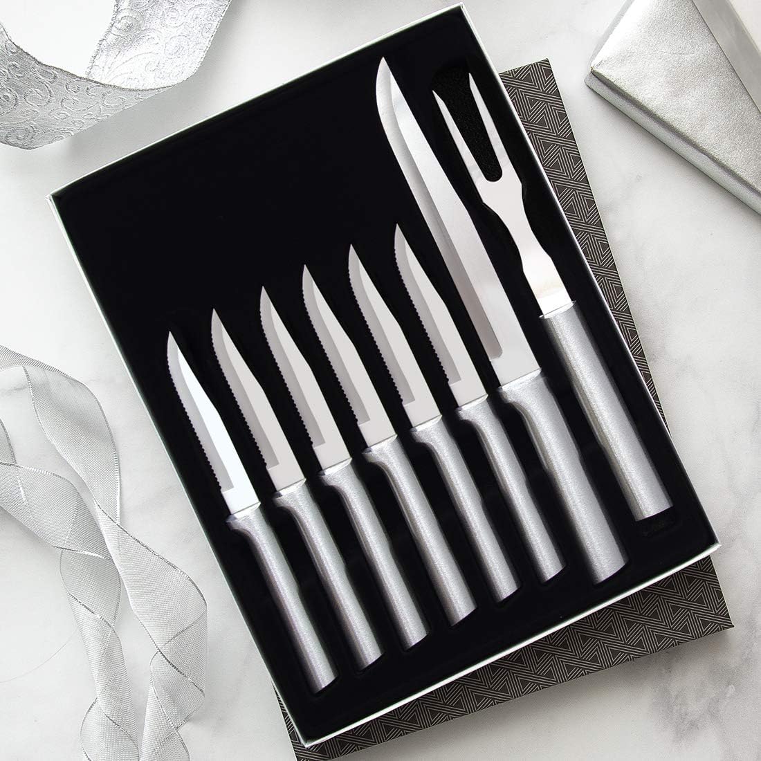 Meat Lover’s Gift Set (G27S), Black Handle | 8-Piece Knife Set , Stainless Steel Blade, Black Resin Handle