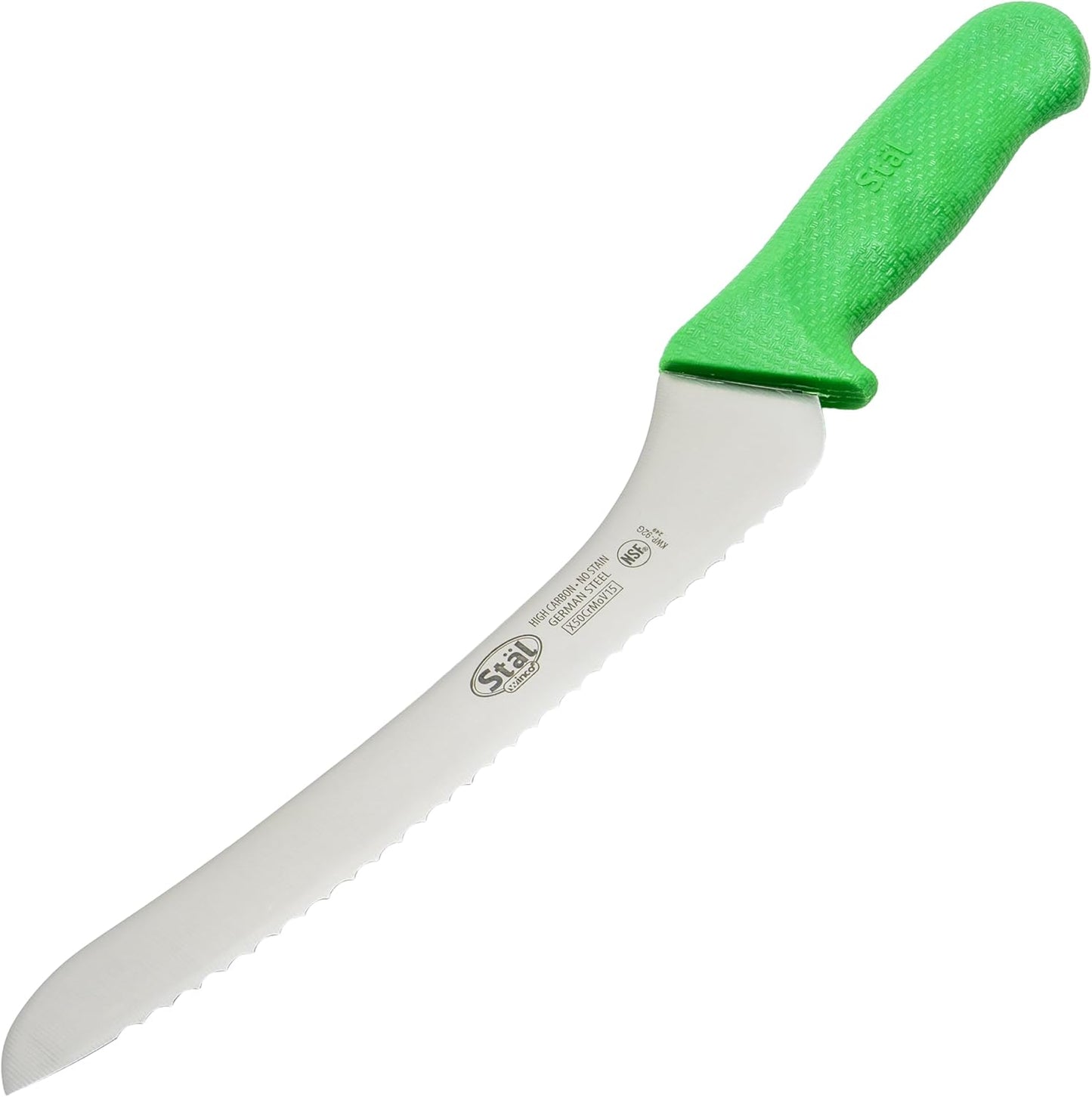 9" Commercial-Grade Serrated Bread/Pastry Knife with Offset Handle, Green