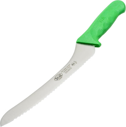 9" Commercial-Grade Serrated Bread/Pastry Knife with Offset Handle, Green