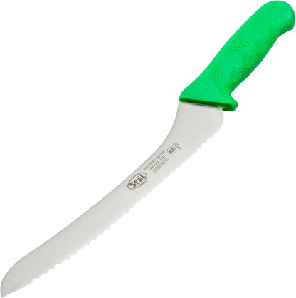 9" Commercial-Grade Serrated Bread/Pastry Knife with Offset Handle, Green