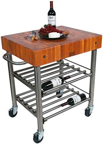 Cucina D' Amico Wine Cart with 5" Thick Cherry End Grain Butcher Block Top, 30" W x 24" D x 35" H