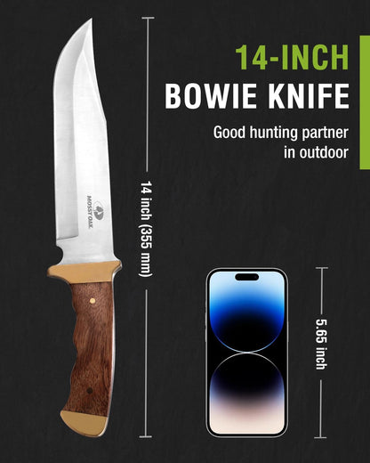 14-inch Bowie Knife, Hunting Knife with Wood Handle