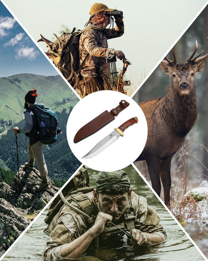 14-inch Bowie Knife, Hunting Knife with Wood Handle