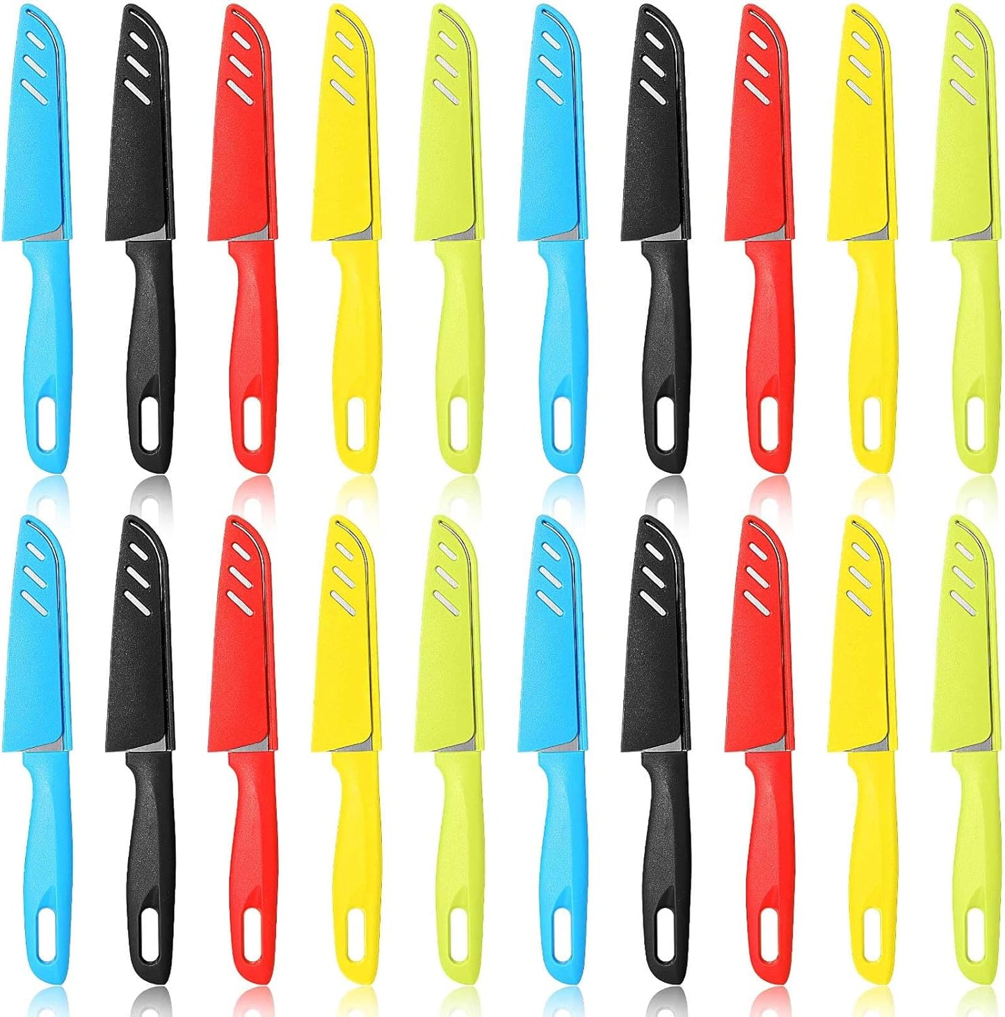 50 Pcs Paring Knife Bulk, 5 Colors Fruit Vegetable Stainless Steel Kitchen Ultra Sharp Knife with Plastic Handle for Chef Cutting Peeling Cooking, 3.94 Inches Blades