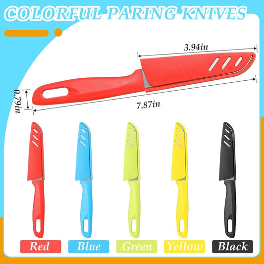 50 Pcs Paring Knife Bulk, 5 Colors Fruit Vegetable Stainless Steel Kitchen Ultra Sharp Knife with Plastic Handle for Chef Cutting Peeling Cooking, 3.94 Inches Blades