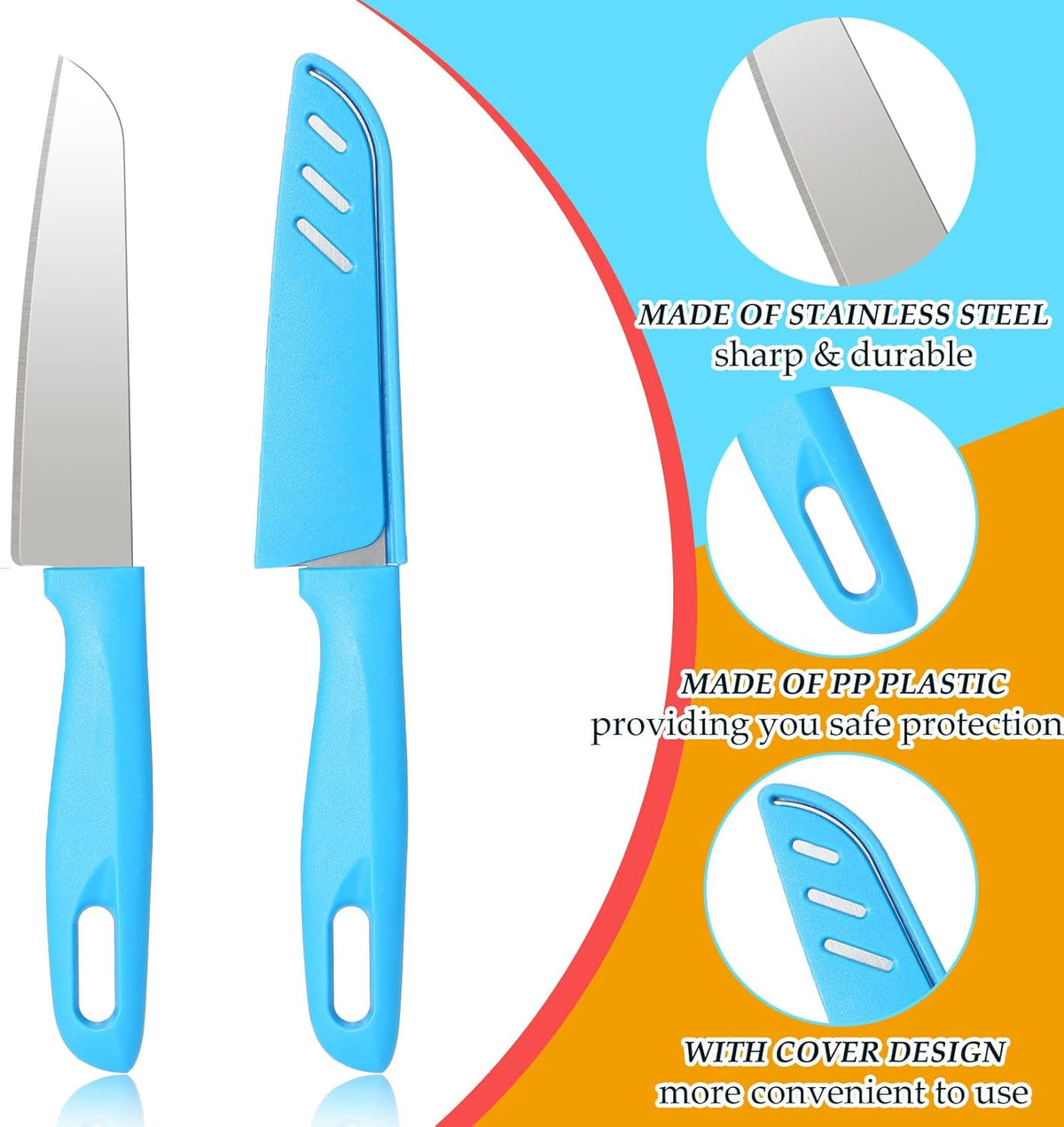 50 Pcs Paring Knife Bulk, 5 Colors Fruit Vegetable Stainless Steel Kitchen Ultra Sharp Knife with Plastic Handle for Chef Cutting Peeling Cooking, 3.94 Inches Blades