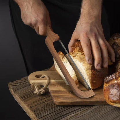 Bread Knife for Homemade Bread, 16" Wooden Sourdough Bread Slicer | Bow design with serrated stainless steel blade and beech wood handle; cuts even slices of sourdough, bagels and baguettes
