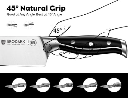 15Pcs High Carbon Stainless Steel Knife Set with Block, Ultra Sharp | Premium German Steel Kitchen Knives with Sharpener, Ergonomic Black Handle, Acacia Wood Block, Elegant Gift for Home Chefs