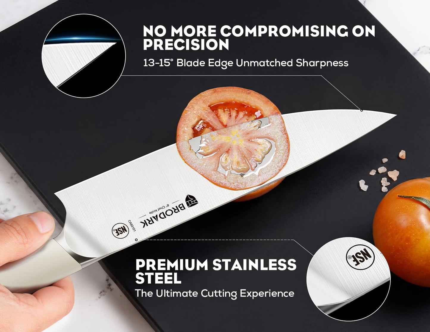 15Pcs High Carbon Stainless Steel Knife Set with Block, Ultra Sharp | Premium German Steel Kitchen Knives with Sharpener, Ergonomic Black Handle, Acacia Wood Block, Elegant Gift for Home Chefs