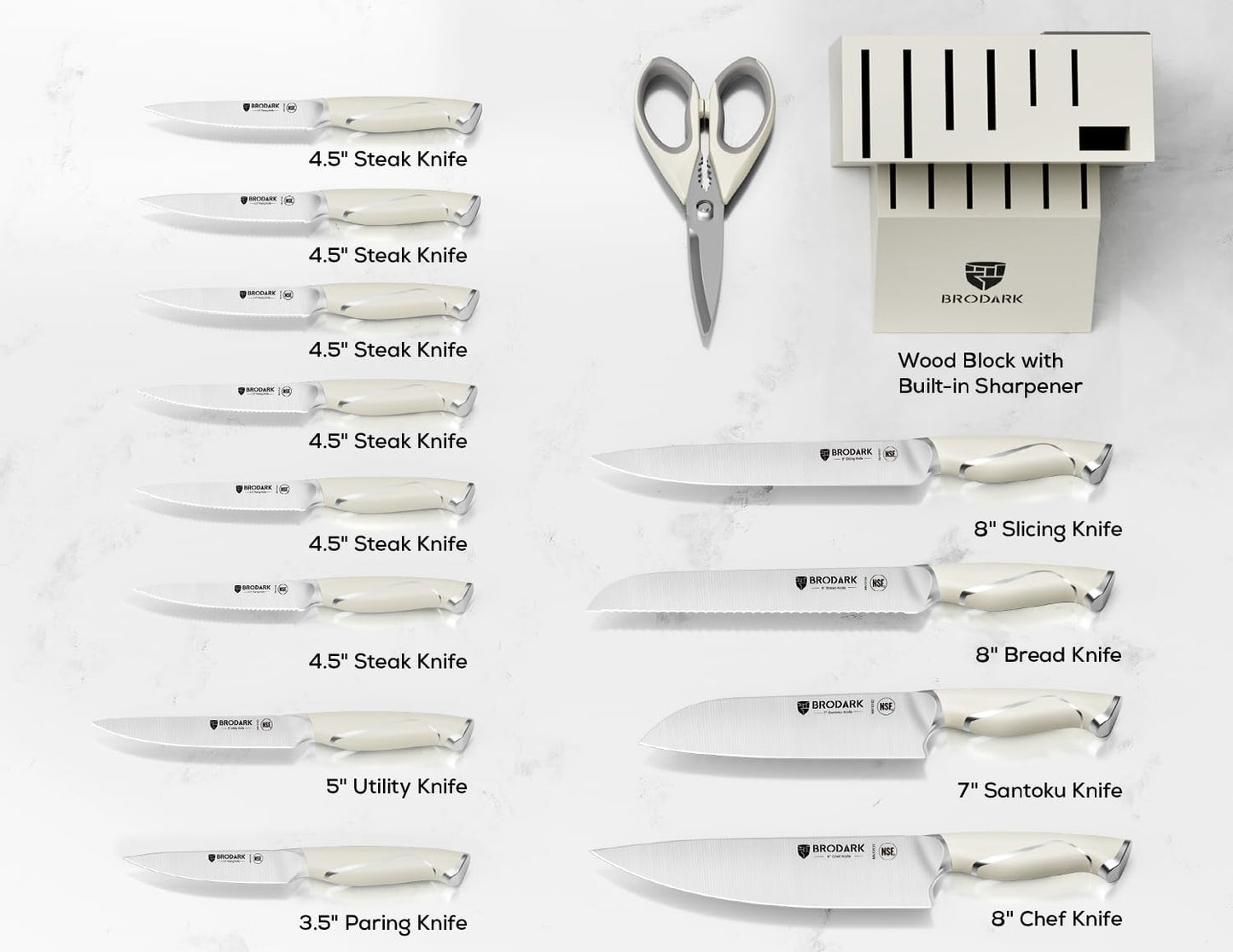 15Pcs High Carbon Stainless Steel Knife Set with Block, Ultra Sharp | Premium German Steel Kitchen Knives with Sharpener, Ergonomic Black Handle, Acacia Wood Block, Elegant Gift for Home Chefs