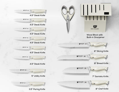 15Pcs High Carbon Stainless Steel Knife Set with Block, Ultra Sharp | Premium German Steel Kitchen Knives with Sharpener, Ergonomic Black Handle, Acacia Wood Block, Elegant Gift for Home Chefs