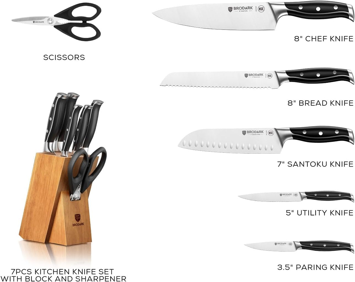 15Pcs High Carbon Stainless Steel Knife Set with Block, Ultra Sharp | Premium German Steel Kitchen Knives with Sharpener, Ergonomic Black Handle, Acacia Wood Block, Elegant Gift for Home Chefs