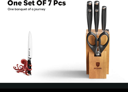 15Pcs High Carbon Stainless Steel Knife Set with Block, Ultra Sharp | Premium German Steel Kitchen Knives with Sharpener, Ergonomic Black Handle, Acacia Wood Block, Elegant Gift for Home Chefs