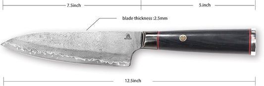 7.5" Japanese Gyuto Chef Knife With Pakkawood Handle | 9Cr18MoV High Carbon Stainless Steel, Sharp Blade, Damascus Finish, Gift Box Included
