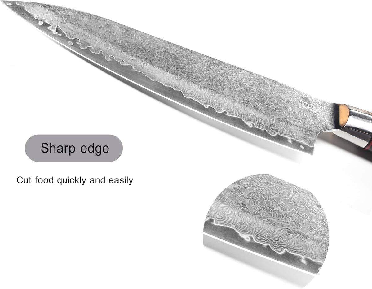 7.5" Japanese Gyuto Chef Knife With Pakkawood Handle | 9Cr18MoV High Carbon Stainless Steel, Sharp Blade, Damascus Finish, Gift Box Included